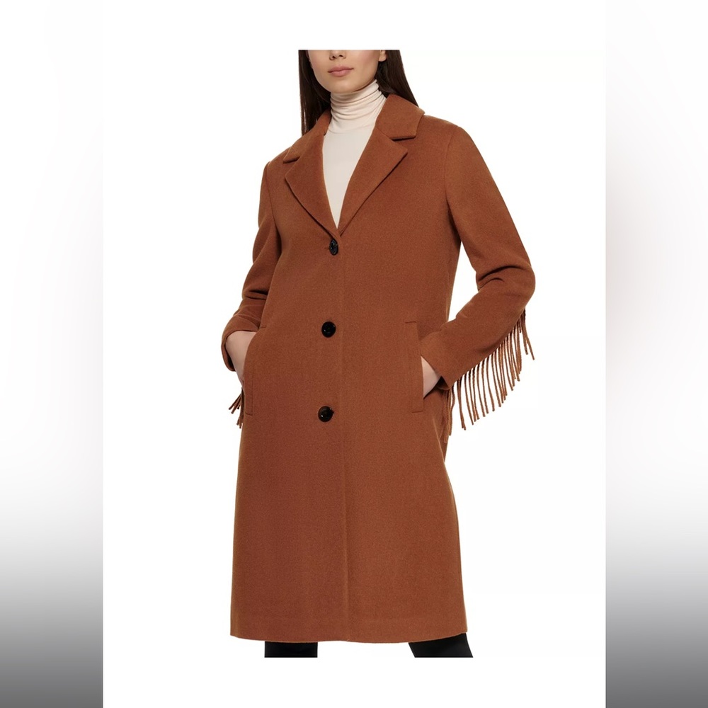 Kenneth Cole Single-Breasted Fringe Walker Coat